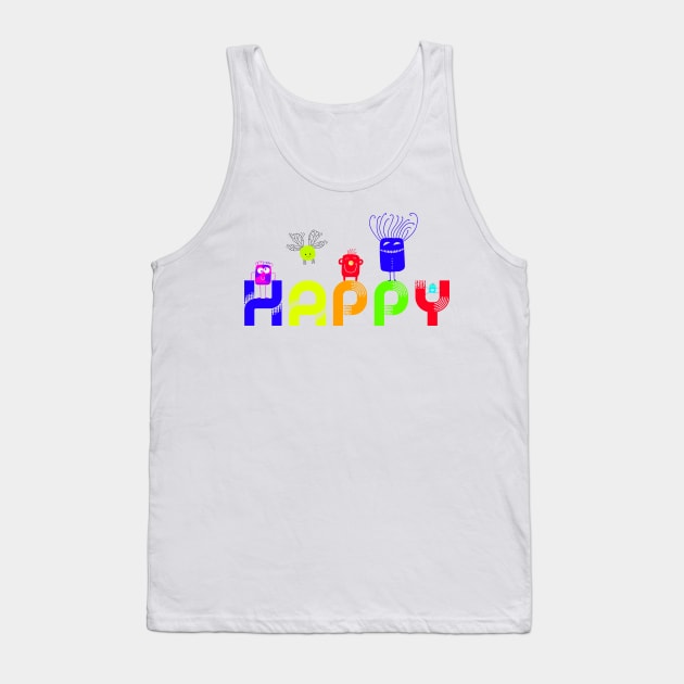 HAPPY Neon Monsters Cute Critters Smiling Positive Attitude Tank Top by ginkelmier@gmail.com